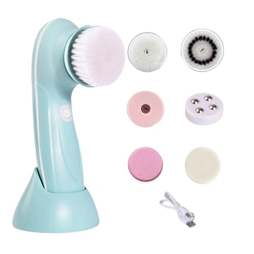 Cepillo facial, cepillo limpiador facial con 6 cabezales de repuesto, de lavado recargable para el cuidado de la piel, para cuerpo, frente, barbilla, nariz, mejillas