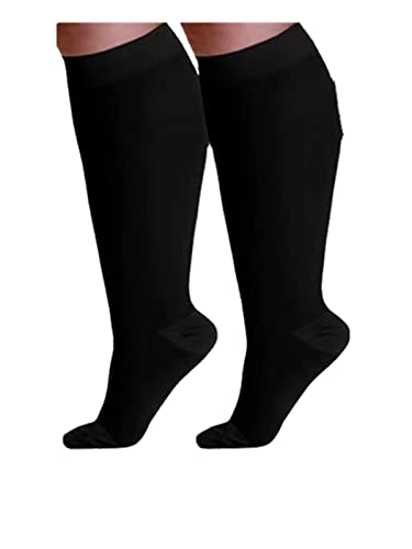 Image of 2 Pack Plus Size Compression Socks for Women and Men, 20-30mmhg Extra Large Wide Calf Stockings for Circulation