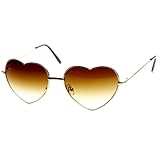 zeroUV Small Thin Metal Heart Shaped Frame Cupid Sunglasses (Gold Amber)