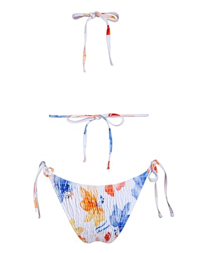 Image of Women's Triangle Bikini Set String Swimsuit Print Tie Smocked Ruched Two Piece Bathing Suit