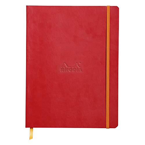 RHODIA 117513C - Cahier Souple Coquelicot - 19x25 cm - Ligné - 160 pages - Papier Clairefontaine Ivoire 90 g/m - Marque-Page, Fermeture Élastique - Couverture Simili Cuir - Collection Rhodiarama Cover