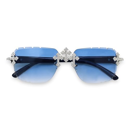 Image of Iced-Out Triple Cross Sunglasses - Frameless Diamond-Cut Luxury Shades for Men & Women | UV400 Hip-Hop Eyewear
