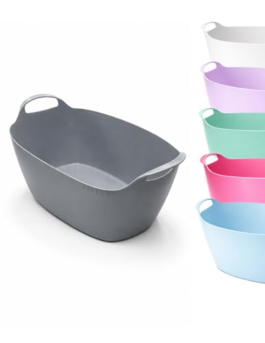 JARDIN202 - Cesto para Ropa Sucia 32L con Asas Integradas, Cubo de Colada Compacto para Baño y Dormitorio, Organizador de Ropa Ligero | 32 litros (Gris)