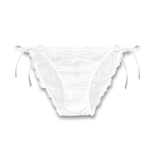 SilRiver Silk String Bikini Panties Sexy Ties Briefs Underpants (Large, White)