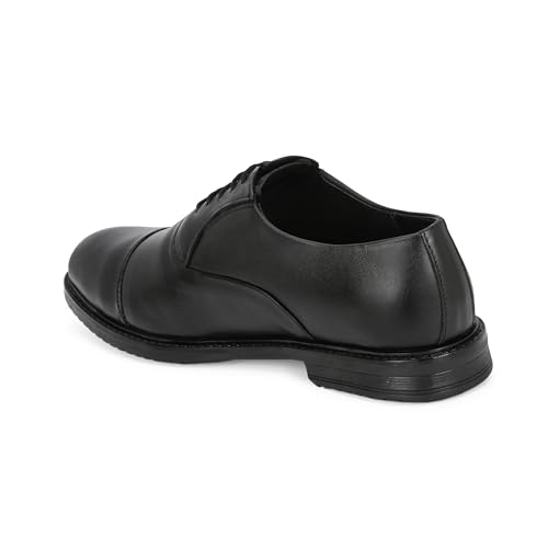 Image of Men's Premium Leather Oxford Lace-Up Formal Shoes | Stylish Cap Toe Design, Soft Cushioned Insole, Rubber Outsole | Perfect for Business, Office Dress, Party & Wedding Footwear