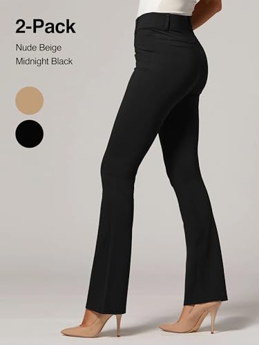 Conceited 2-Pack Stretch Slacks for Women - Wear to Work - Bootcut Dress Pants with Pockets - Khaki, Black - (Medium)3