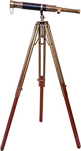 Harbor Master Nautical Floor Standing Antique Brass Telescope Black Leather Traditional Home Decor Arc Design Adjustable Scope Brass Telescope