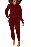 Nimsruc 2 Piece Outfits For Women Sweatsuits Jogging Set Matching Casual Long Sleeve Track Suits Burgundy Red M