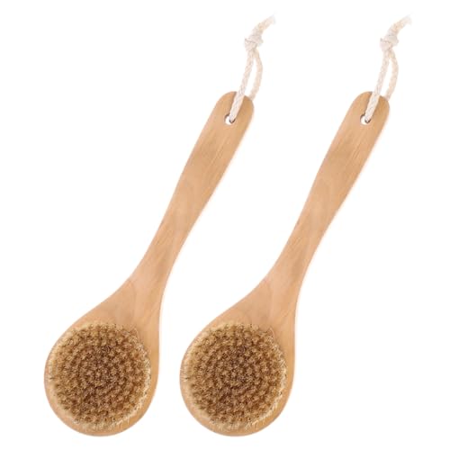 ARTIBETTER Cepillo Exfoliante para Ducha 2 Piezas Cerdas Naturales de Jabalí, Mango Corto de Madera, Depurador Corporal para Cepillado en Seco y Húmedo, Adecuado para Masaje y Cuidado de