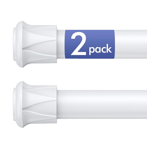 Image of Corklatta 2 Pack White Spring Tension Curtain Rods Adjustable 16 to 28 Inch, 1 /2 inch Diameter Small Tension Rod,No Drill Curtain Rods for Window