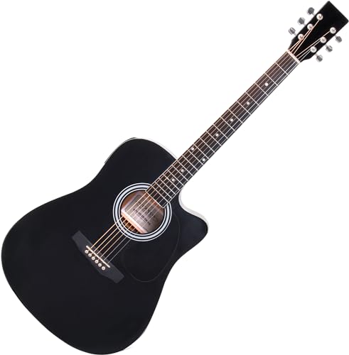 Classic Cantabile WS-10BK-CE Guitare Western avec micro (Acoustique et amplifiée, Dreadnought, Cutaway, EQ 3 bandes + Presence, Accordeur avec écran LCD, XLR...