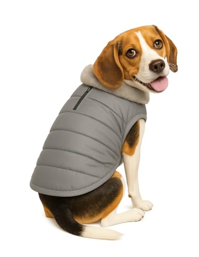 Image of The Pets Company Dog Winter Coat Jacket, Clothes, Windproof, Waterproof, Light Weight, Washable, Ultra Warm Thick Fleece Lined Dog Vest for Cold Weather Protection, (Grey, Medium - 20 Inch)