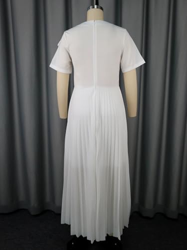 Image of AOMEI Casual Church Dresses for Women 2026 Summer Pleated Short Sleeve Round Neck Dragonfly Spring Maxi Dress