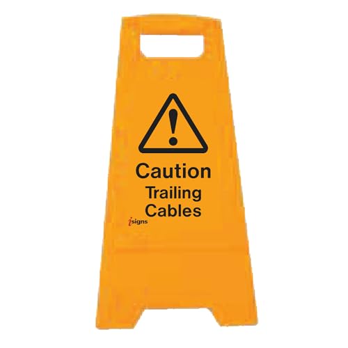 iSigns Floor Signs (Caution Trailing Cables) Free-Standing Cable Warning Sign, Danger Sign for Factories, Warehouses and More, A-Frame Site Safety Sign, 300x575mm Caution Floor Sign