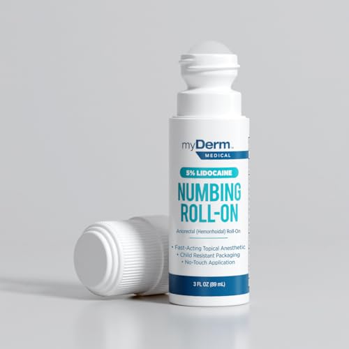 Myderm Medical 5% Lidocaine Roll On - 3 fl oz - for Minor Aches, Scratches and Anorectal Discomfort - Made in the USA.