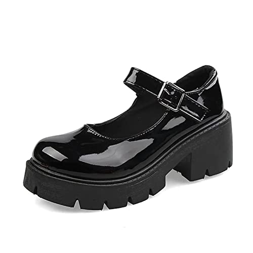 Mary Jane Shoes for Girls Princess Wedding Party Flower Girl School Shoes School Uniform Flats for Party (Color : Black, Size : 6.5-7 US)