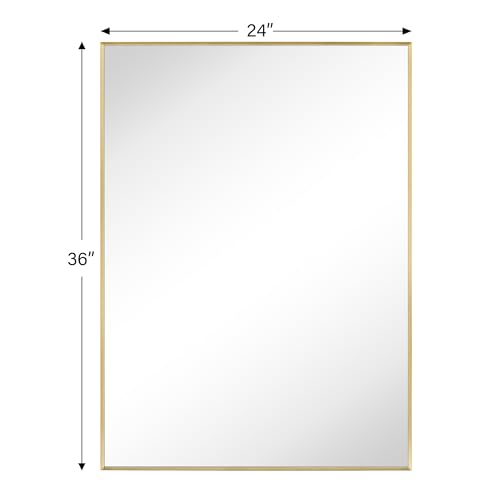 Image of TEHOME Gold Bathroom Vanity Mirror with Squared Corners, 24x36'' Brushed Brass Rectangle Stainless Steel Metal Framed Mirror for Bathroom