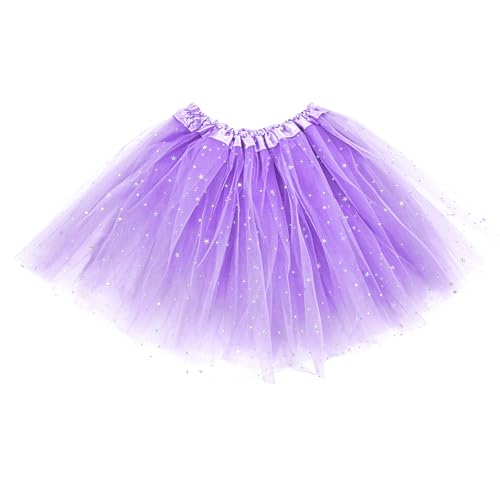 Falda Tul Mujer Falda de Tul de 3 Capas con Lentejuelas Estrellas Falda Tutú para Adultos y Adolescentes Fiesta Retro de los 80 Disfraz de Fiesta de Carnaval de Halloween Violeta Claro