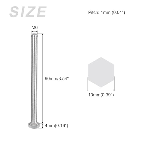 Image of METALLIXITY Hex Bolts (M6-1x90mm) 8Pcs, 304 Stainless Steel Coarse Fully Threaded Hex Head Screw Bolt Machine Screws - for Furniture Repair, Silver