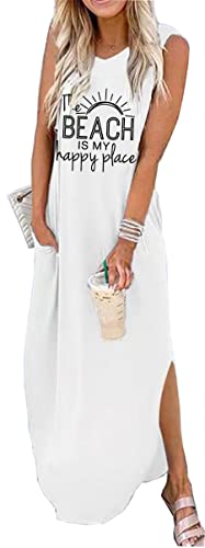 Image of Good Vibes Rainbow Graphic Dress Womens Sleeveless Pocket Maxi Dress Hawaiian Beach Tank Dress