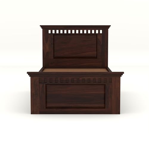 Image of Solid Sheesham Wood Single Size Bed with 2 Drawer Storage Wooden Single Cot Bed for Home Living Room Bedroom Guest Room Hotel (Walnut, Size 6 * 3)