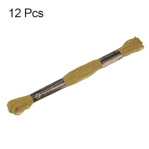 Image of HARFINGTON 12 Skeins Embroidery Floss 8.75yds(8m) Egyptian Long-Staple Cotton Cross Stitch Thread for Sewing DIY Bracelet Yarn String and Crafts, Deep Yellow(6833)