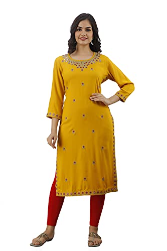 Image of Women's Rayon Heavy Embroidery Work Straight Kurta