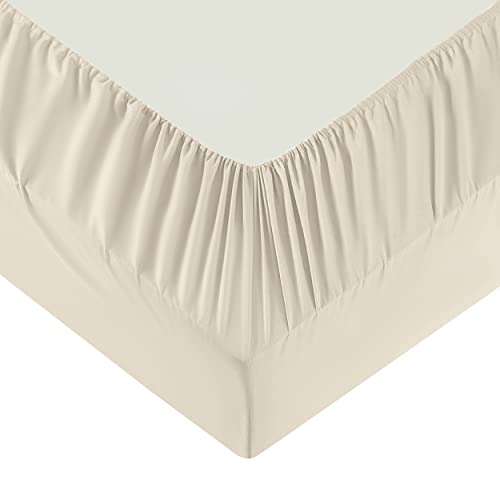 Moonlight Bedding Double Fitted Sheet - 25cm Deep Pockets Ultra Soft Brushed Microfiber Cream Double Fitted Bed Sheets Breathable, Fade Resistant Easy Care Double Bed Sheet (137 x 190 Cm)