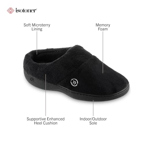 isotoner Women's Classic Clog Slippers with Memory Foam Comfort and Non-Slip Stability, Black, 7.5-82