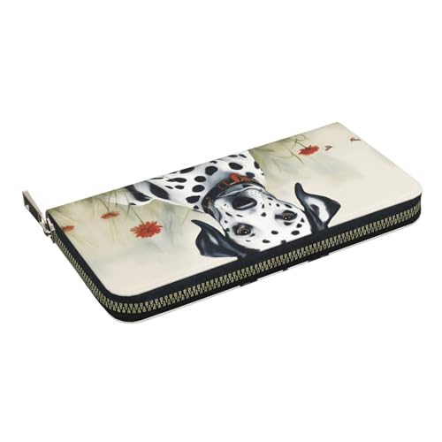 Dalmatian print Leather Wallet for Women Men,Women's Leather Clutch Wallet with Zip,Large Capacity2