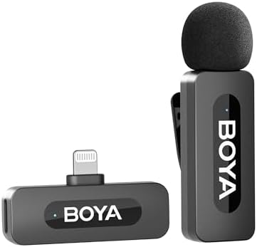- by-V1 Wireless Lavalier Microphone for iPhone, Mini Microphone, 2.4GHz Plug Play Clip-On Mic with Noise Cancelling for Vlogging Video Interview YouTube Recording(Not Compatible iPhone 15/16/17)