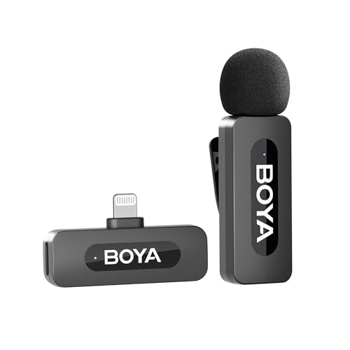 BOYA by-V1 Wireless Lavalier Microphone for iPhone, Mini Microphone, 2.4GHz Plug Play Clip-On Mic with Noise Cancelling for Vlogging Video Interview YouTube Recording(Not Compatible iPhone 15/16/17)