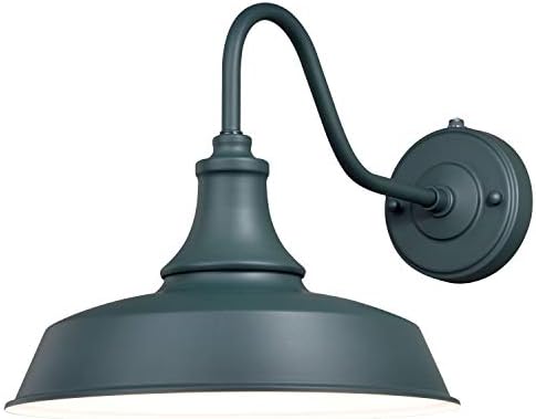 VAXCEL Dorado 11.5 in. H 1-Light Hunter Green and White Dusk to Dawn Sensor Farmhouse Outdoor Wall Sconce, Gooseneck Steel Shade, Dark Sky Compliant for Exterior Porch Patio Front Door or Garage