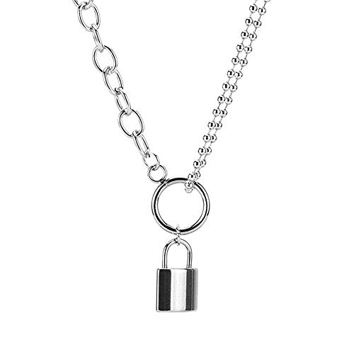 globalqi-homeland Punk Hip Hop Rock Gótico Personalidad Llave Cerradura Collar Colgante Marea Plata Acero Inoxidable Doble Capa Chica Vestir