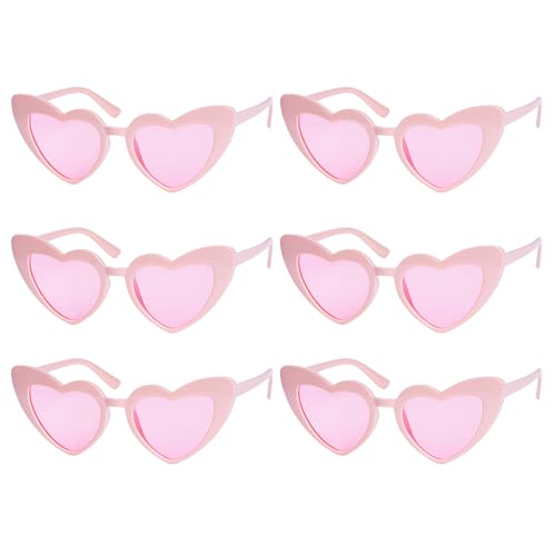 6 Pack Heart Sunglasses Neon Colors Cat Eye Love Shaped Sunglass Vintage Cute Sun Glasses for Halloween Cosplay Party