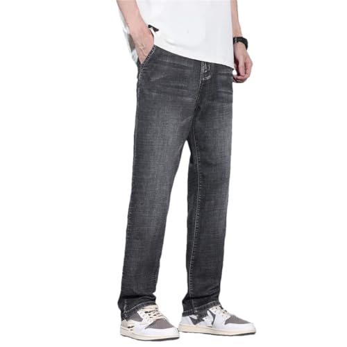 Men's Straight Jeans Korean Style Loose Retro Stretch Denim Trousers Blue Gray Pants