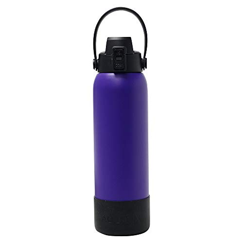 Aquatix Double Wall Insulated 32 Ounce Purple Bottle with Silicon Shock Scratch and Dent Resistant Boot (Black)