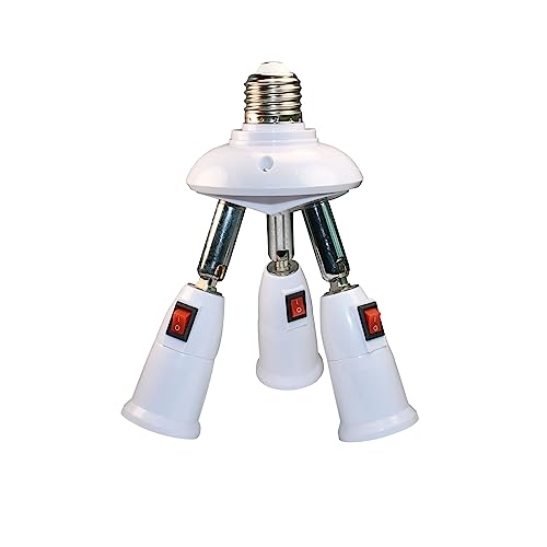 YCSSSD Light Bulb Socket Splitter Adapter, 3 in 1 E26/E27 Light Socket Outlet Extender Extension Converter for Standard LED Bulbs 360 Degree Adjustable 180 Degree Bendable.