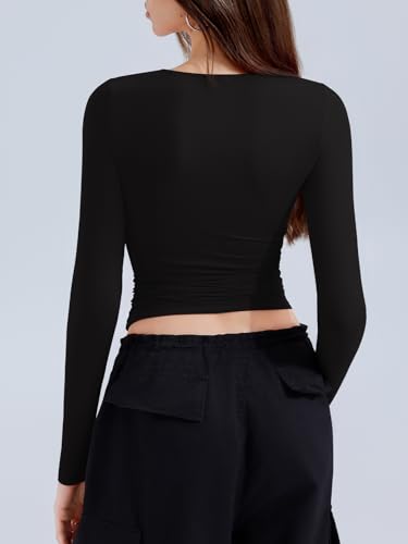 REORIA Long Sleeve Shirts for Women 2025 Fall Fashion Round Neck Basics Y2K Tops Layering Slim Fitted Top3