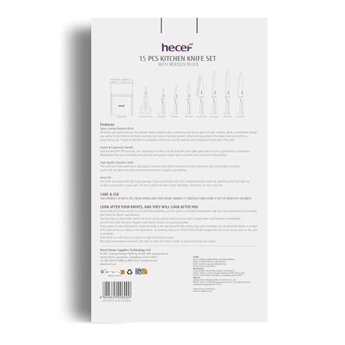 hecef 15-Piece Kitchen Knife Set with Self-Sharpening Wooden Block – High Carbon Stainless Steel, Green Non-Stick Coating Blade, Includes Steak Knives & Scissors - Image 10