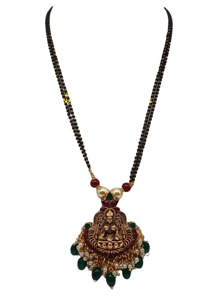 NANDANA COLLECTIONSGold Plated Black Beads Mangalsutra Adjustable Chain Magalsutra Jewellery Necklace For Women