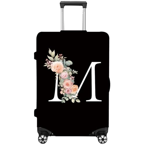 CREATCABIN Luggage Cover Suitcase Cover Travel Trunk Protector with Zipper Adjustable Elastic Band Suitcase Lid Letter M Flower for Transportation Fit 26-29 Inch Luggage Protection