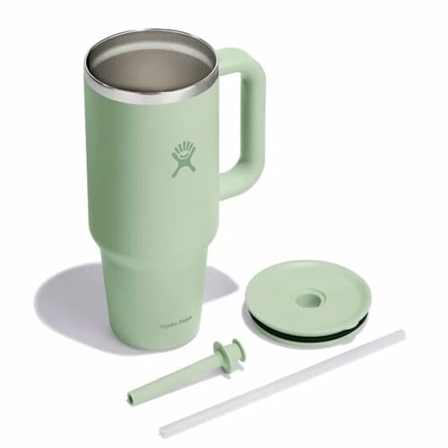 Image of Hydro Flask 40 Oz Travel Tumbler with Handle, Lid and Straw - Insulated Stainless Steel in 40 Oz Aloe Green