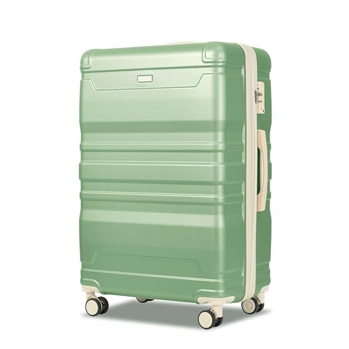 GOWE Luggage Sets New Model Expandable ABS Hardshell 3pcs Clearance Luggage Hardside Lightweight Suitcase Sets Spinner Wheels Suitcase with TSA Lock 20''24''28''(Grass Green and Beige)2