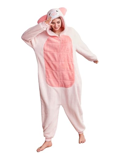 LaahoemAnimal Cochon Pyjama Unisexe Adulte à Capuche Homme Femme Porcs Combinaison Costume Cosplay vêtements Nuit Pink M