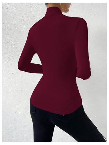 Image of SweatyRocks Women's Ruched Mock Neck Long Sleeve T Shirt Solid Slim Fitted Tee Tops
