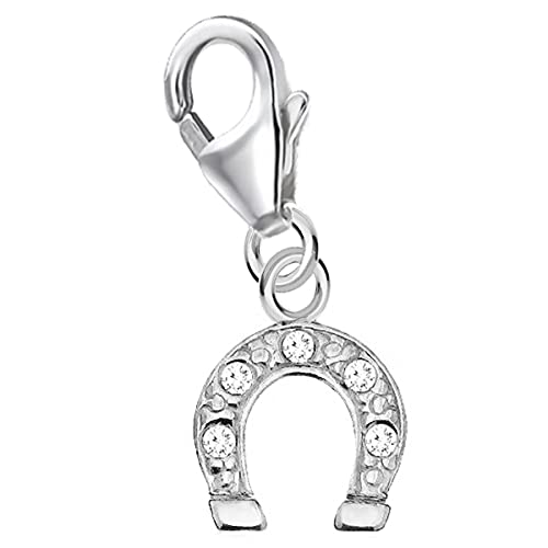 mini klein Hufeisen Karabiner Charm Anhänger für Bettelarmband aus 925 Sterling-Silber mit Zirkonia Cover