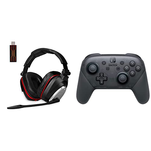 HUHD Casque Gaming sans Fil, Casque Gamer pour PS4, Switch et PC, Casque Gaming avec Micro pour 7.1 Surround et Fortes Basses HW-K5U Noir & Nintendo Manette Switch Pro Cover