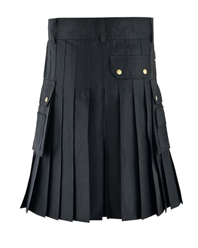 Men’s Black Utility Kilt 100% Cotton Jeans with Cargo Pockets Sizes 34-48