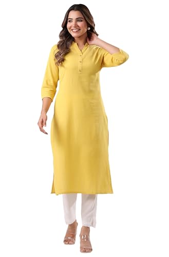 Image of Janasya Women's Cotton Solid Straight Kurta